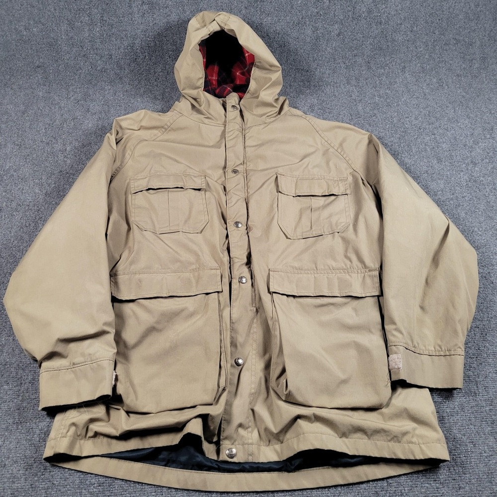 Vintage Woolrich Parka Jacket‎ Mens Large Beige Canvas Wool Lined Hooded Field